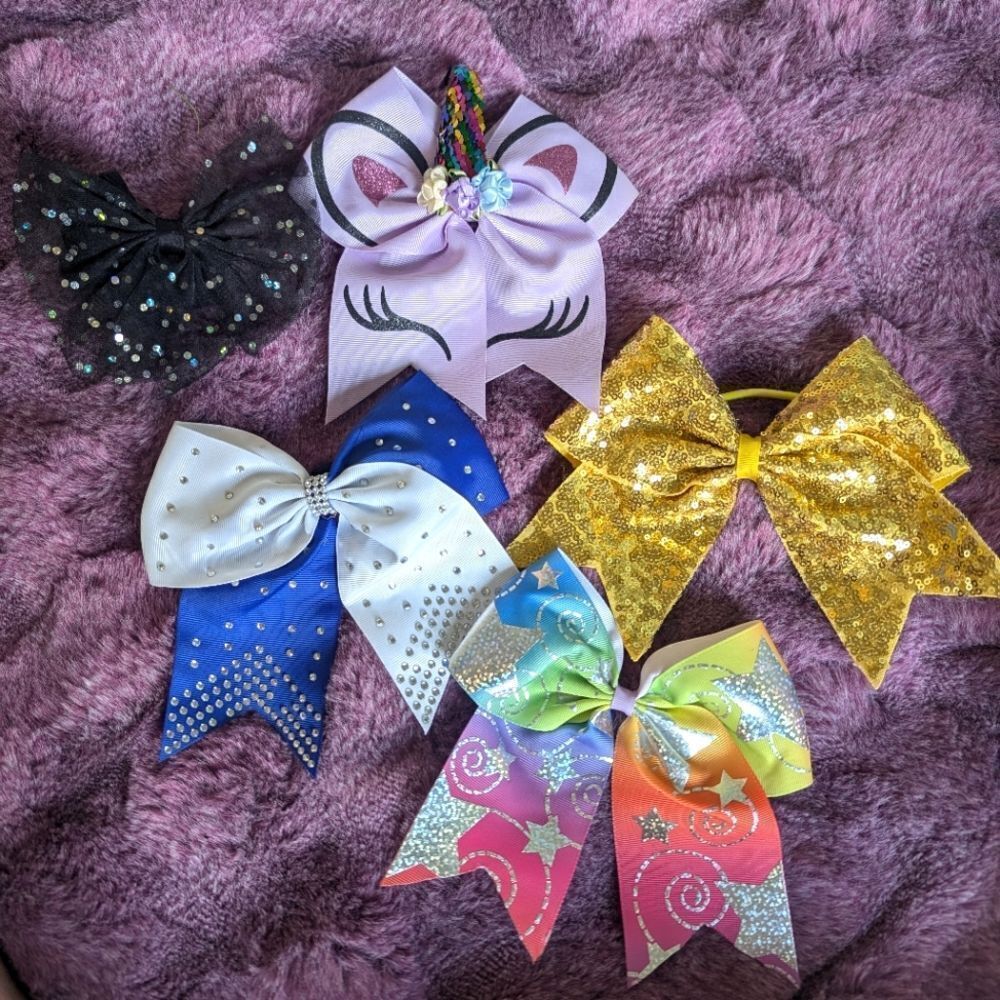 Colorful Bow Set with Glitter and Rhinestones